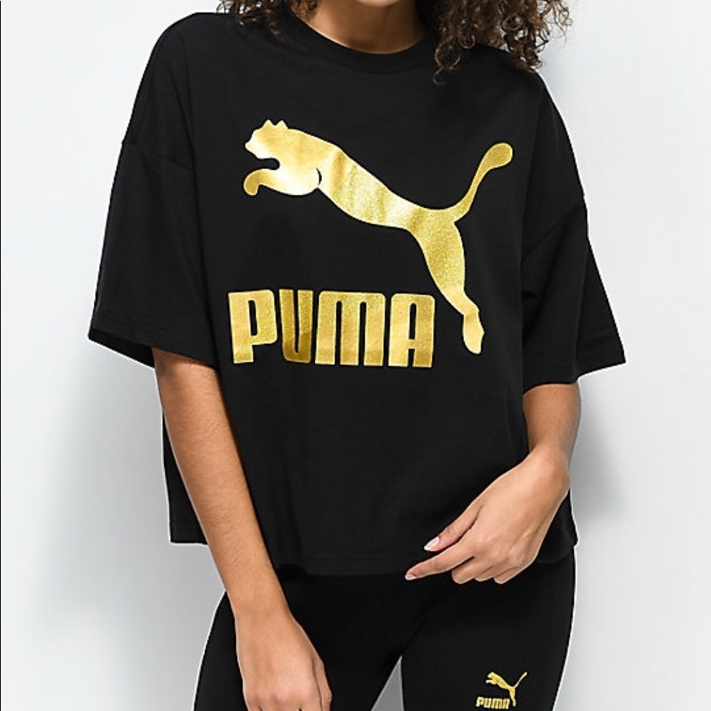 PUMA Glam Oversized Black & Gold T-Shirt